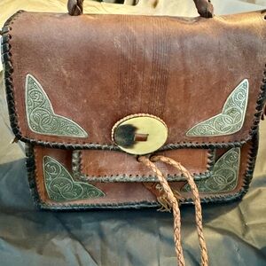 Artisan Brown Leather shoulder bag with Silver Accents